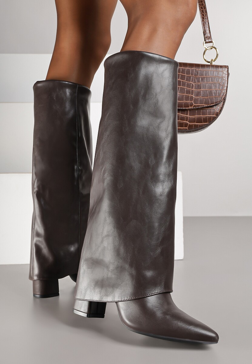 Ciemnobrązowe Kozaki Vices na Słupku w Stylu Kowbojek z Wywiniętą Cholewką Alorriva