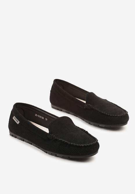 Czarne Mokasyny z Wkładką ze Skóry Naturalnej i Ozdobnymi Przeszyciami Tereldi