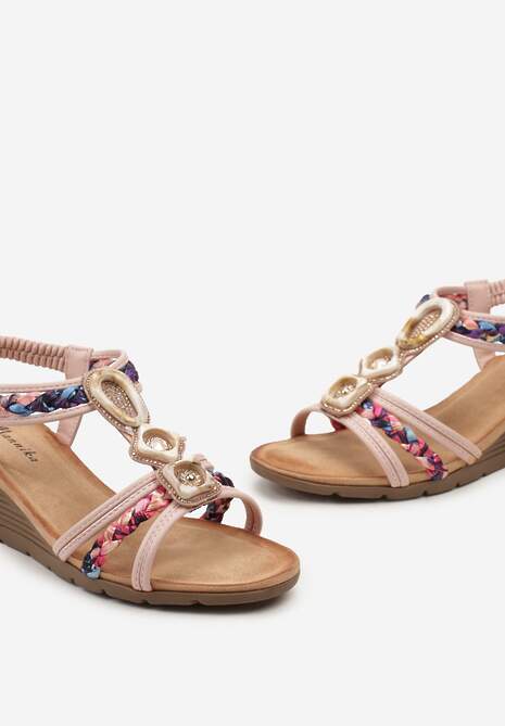 Różowe Wsuwane Sandały z Cyrkoniami na Koturnie Eredia