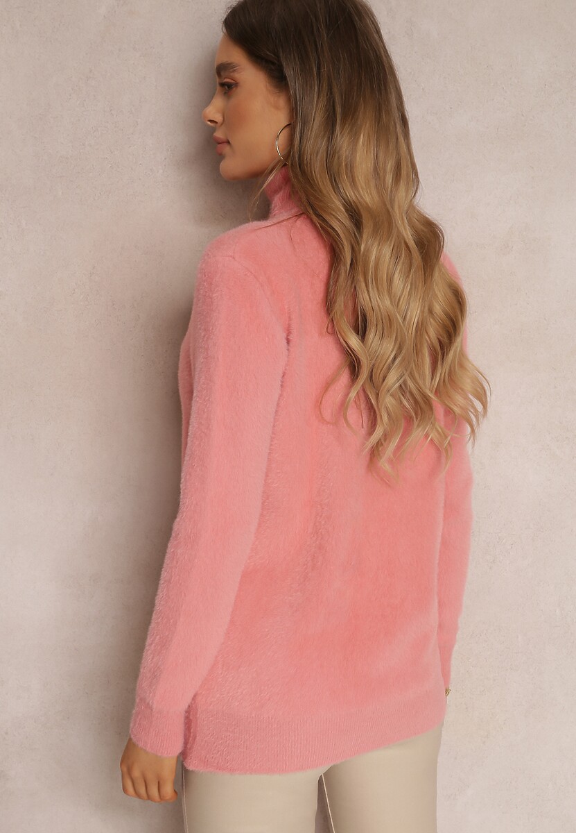 Ciemnoróżowy Golf Wełniany Długi Lezura