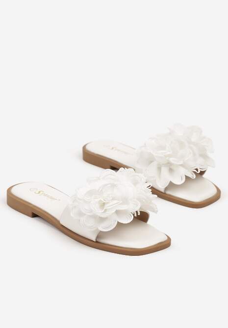 Białe Klapki z Kwiatami 3D Fevionne