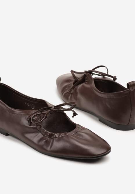 Brązowe Balerinki z Wiązaniem na Rzemyki Juliessa