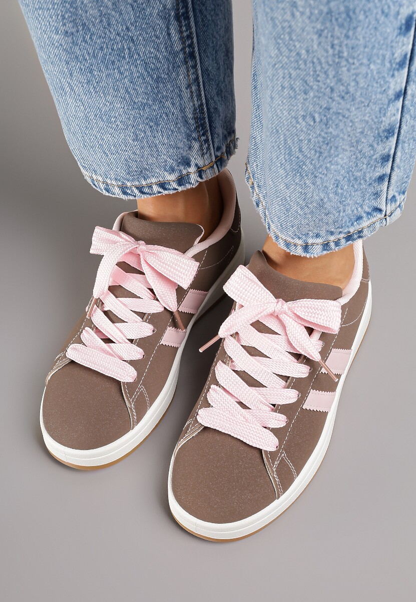Brązowe Sneakersy Ozdobione Motywem Pasków Flortewi