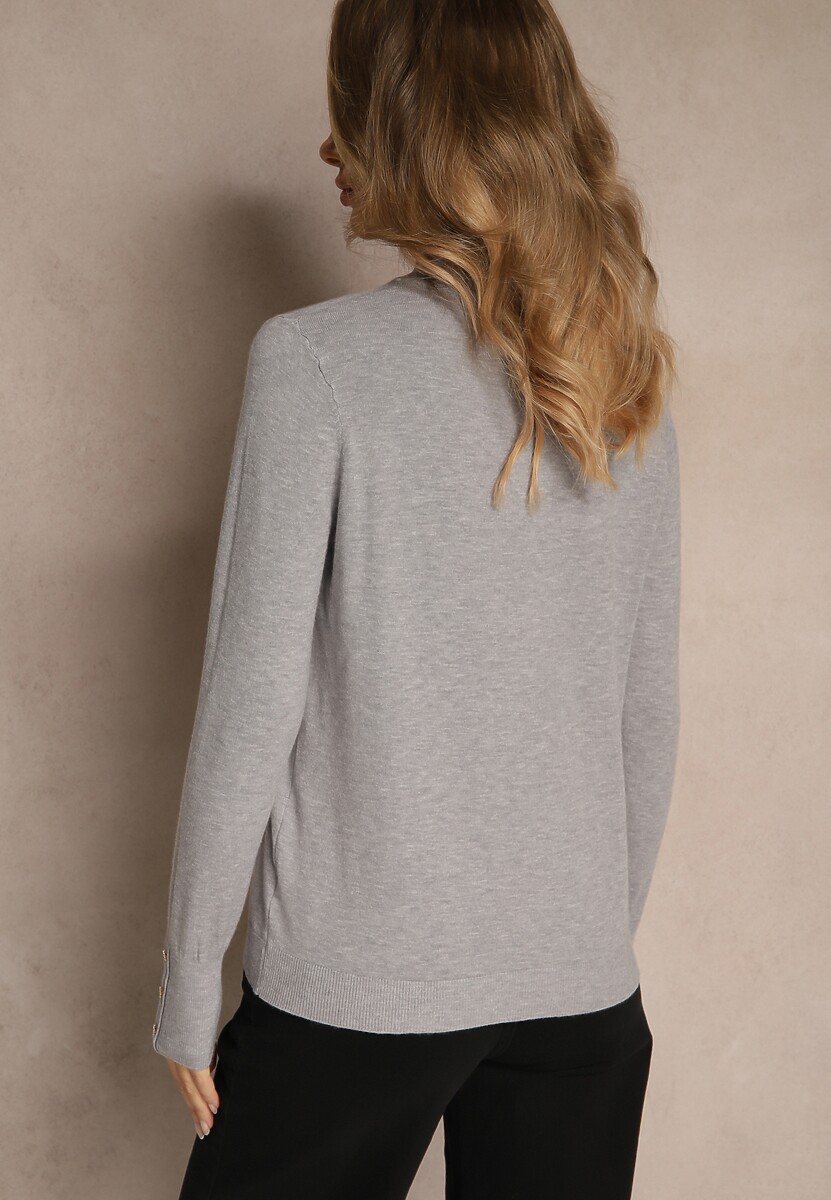 Szary Golf o Dopasowanym Kroju Zdobiony Minimalistycznymi Aplikacjami Unissa