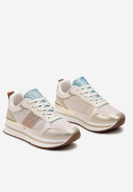 Złote Sneakersy Ozdobione Brokatem i Kolorowymi Wstawkami Veradis