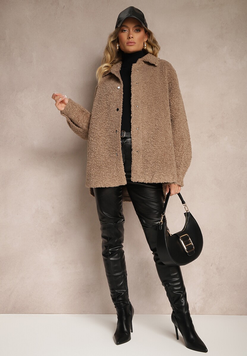 Brązowa Kurtka Futrzana o Koszulowym Kroju Zapinana na Napy Venarissa