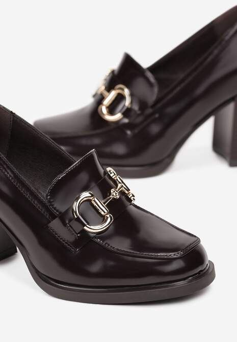 Bordowe Półbuty z Klamerką na Słupku Melias