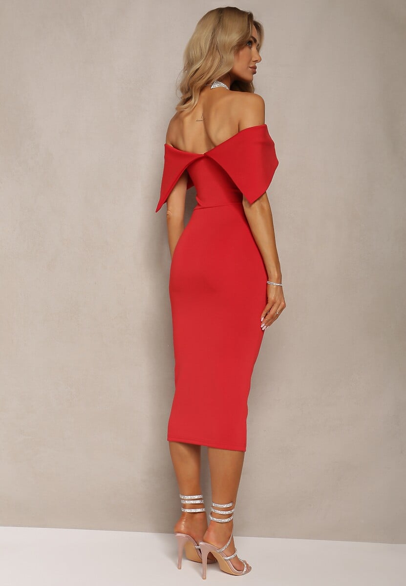 Czerwona Elegancka Sukienka Koktajlowa Hiszpanka o Dopasowanym Kroju Nuelia