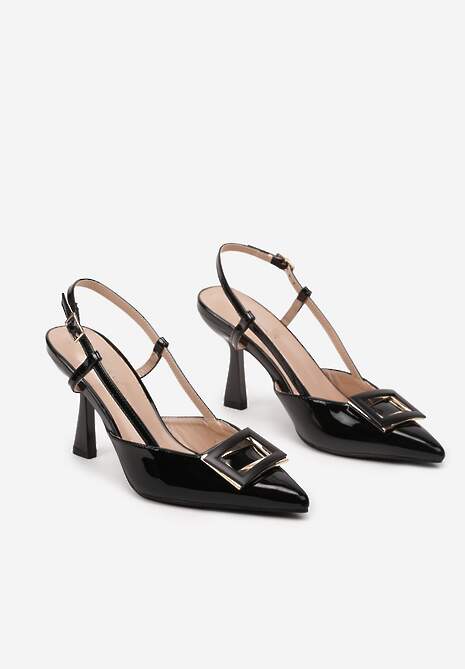 Czarne Eleganckie Sandały na Szpilce z Geometryczną Ozdobą Arisandra