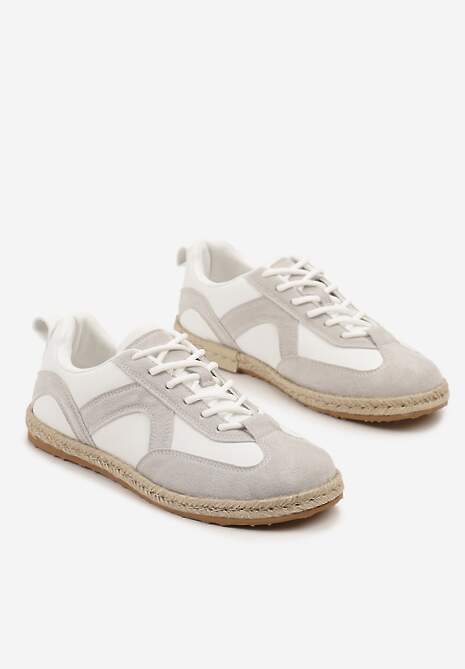 Biało-Szare Sneakersy Kultowe Tenisówki z Podeszwą Zdobioną Plecionką Zarorella