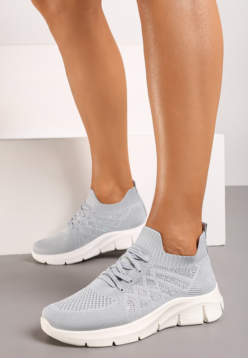 Szare Buty Sportowe z Elastyczną Wsuwaną Cholewką i Wkładką ze Skóry Naturalnej Rantia