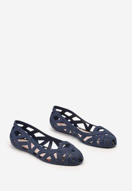 Granatowe Balerinki Ozdobione Wycięciami na Cholewce Sylaria