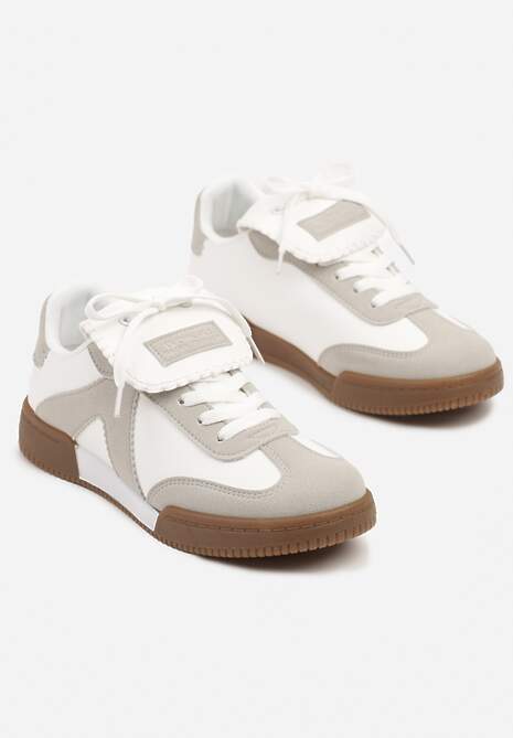 Biało-Szare Sneakersy w Stylu Tenisówek z Szerokim Językiem Alarila
