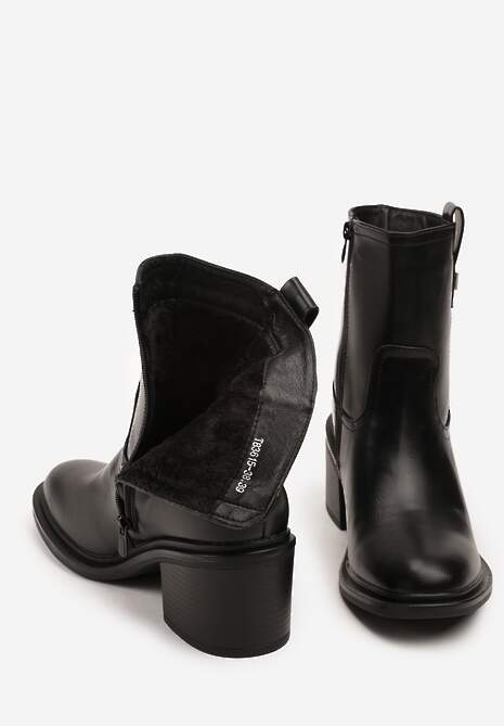 Czarne Botki Vices na Słupku Ozdobione Aplikacją Liter Lorrise