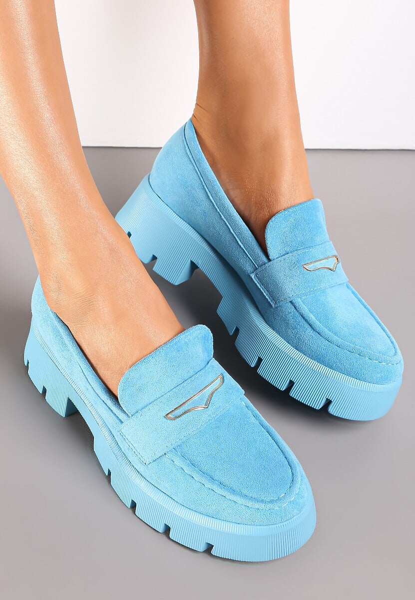 Niebieskie Mokasyny z Protektorem i Przeszyciami Meul