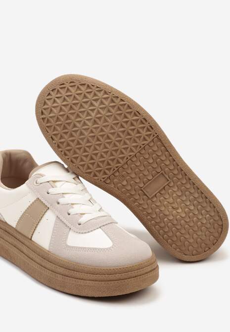 Ciemnobeżowe Sneakersy na Grubej Podeszwie z Ozdobnymi Przeszyciami Ysdole