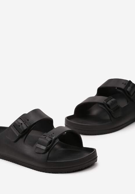 Czarne Klapki Regulowane Klamrami z Piankowego Materiału Irmale