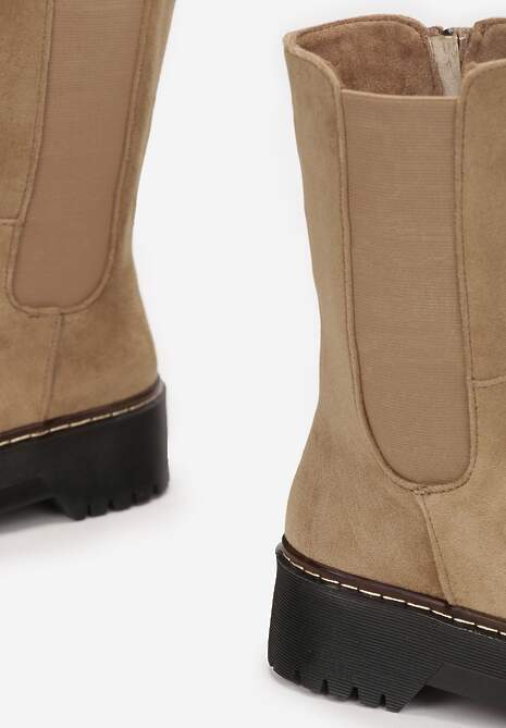 Ciemnobeżowe Botki na Platformie Alnuce