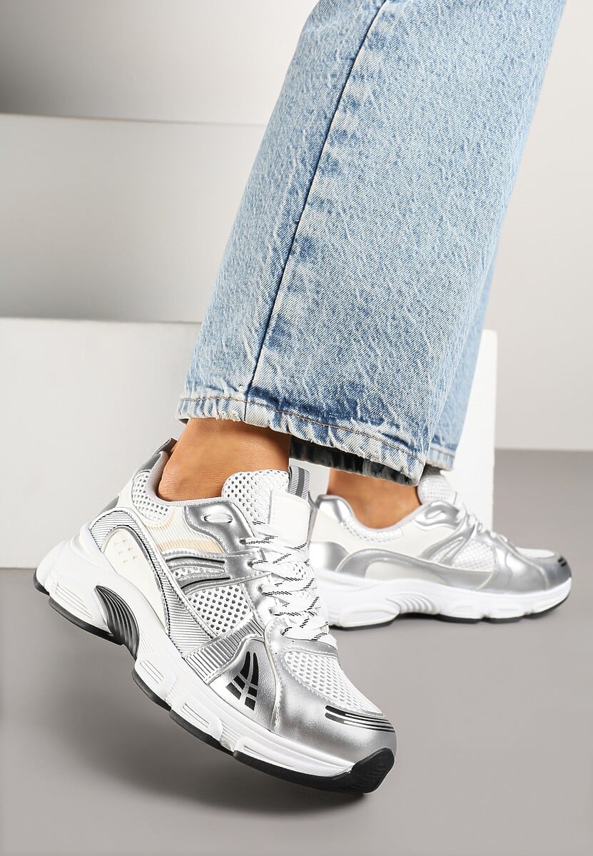 Biało-Fioletowe Streetwearowe Sneakersy ze Wstawkami z Siateczki Deylisse