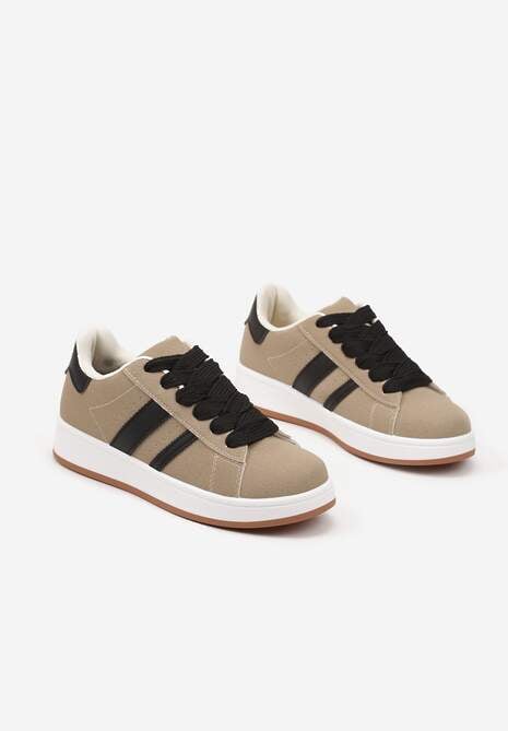 Beżowe Sneakersy na Niskiej Platformie z Naszywkami Flordexia