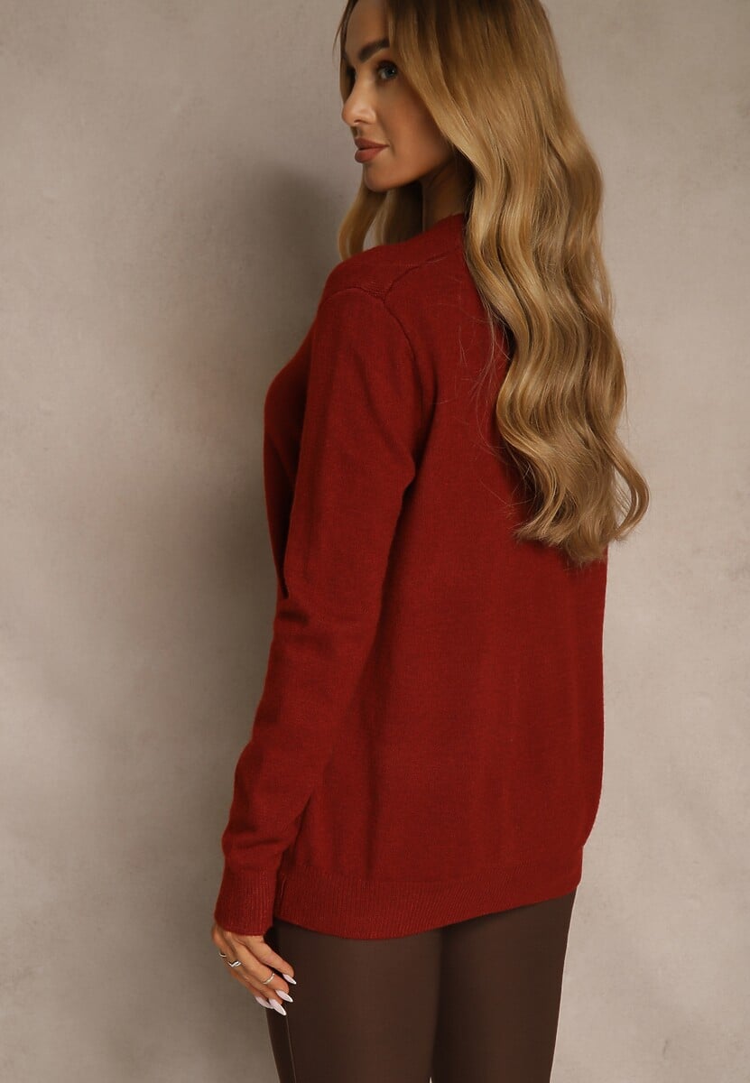 Bordowy Klasyczny Sweter z Wełną i Bawełną Meviliana