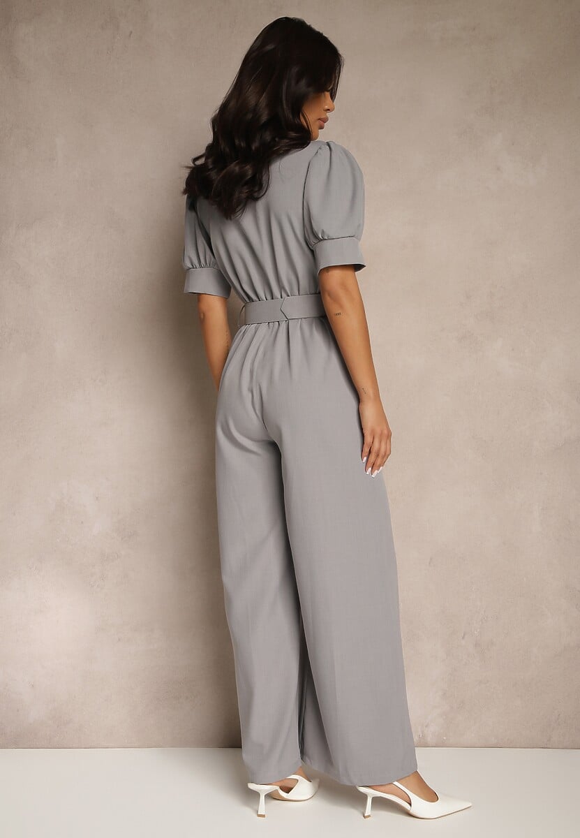 Szary Kombinezon Taliowany Ozdobiony Klamrą Filenala