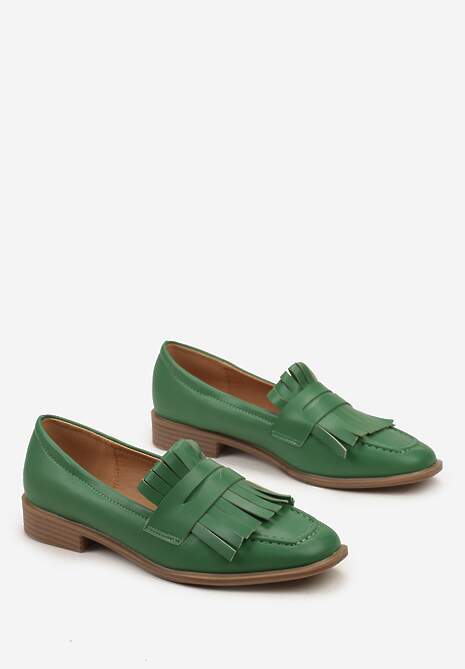 Zielone Mokasyny z Kwadratowym Noskiem i Frędzlami Tarnissa