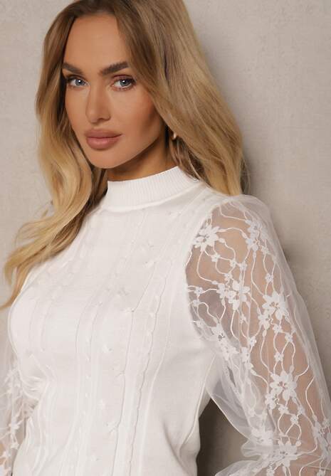 Biały Golf ze Wstawkami z Siateczki na Rękawach Yelira