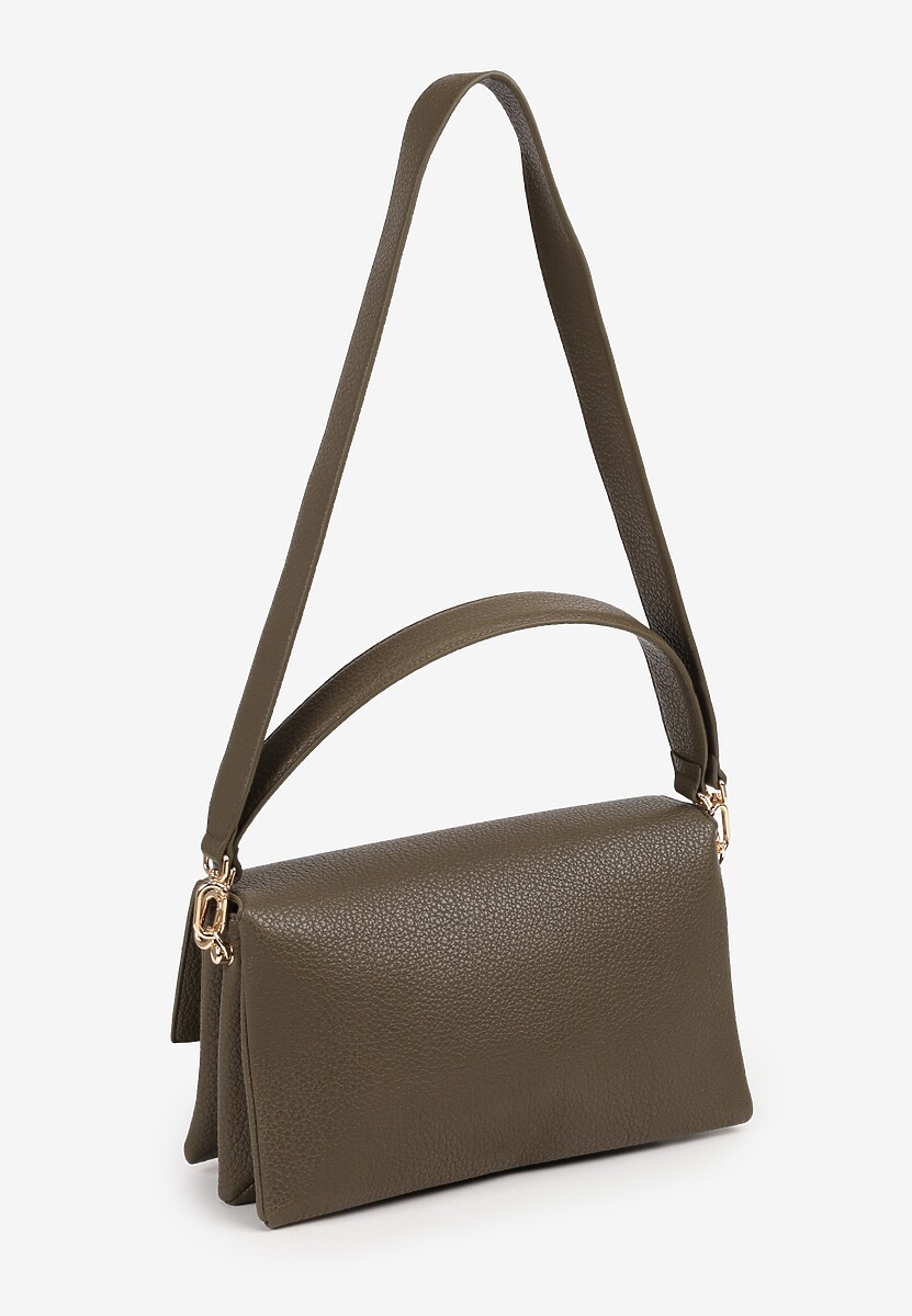 Zielona Torebka Prostokątna w Stylu Kopertówki z Ozdobnym Zapięciem Paskiem i Rączką Tintelith