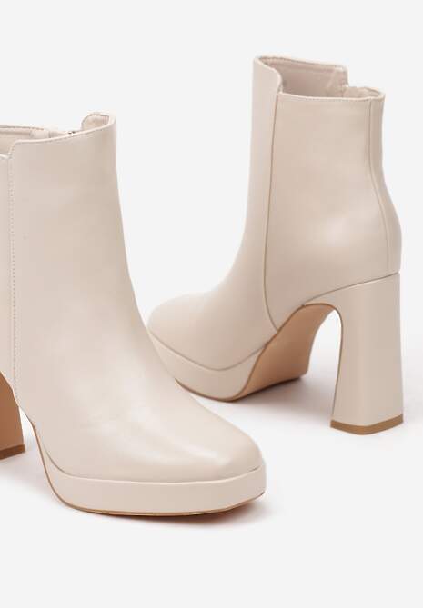 Beżowe Botki na Słupku w Minimalistycznym Stylu Atarvia