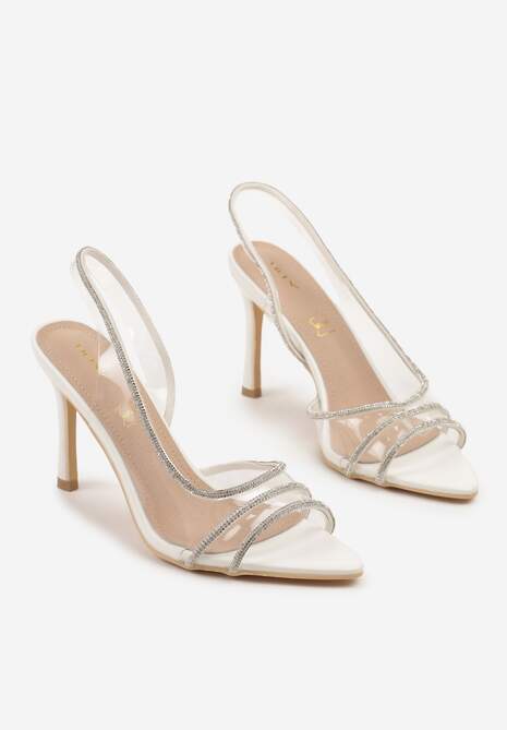 Białe Sandały Vices na Szpilce ze Skórzaną Wkładką z Cyrkoniami Arnellie