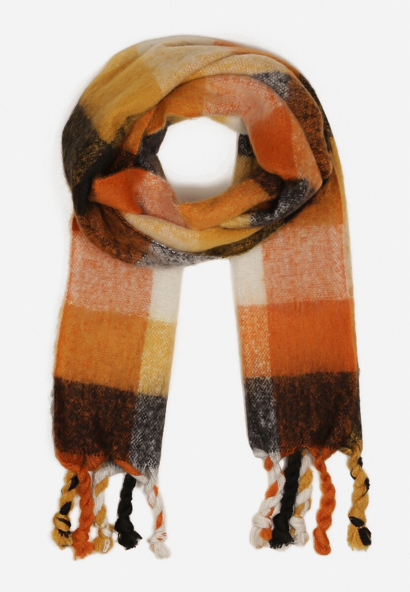 Zielono-Różowy Szalik Ozdobiony Kratką i Frędzlami Tinandra