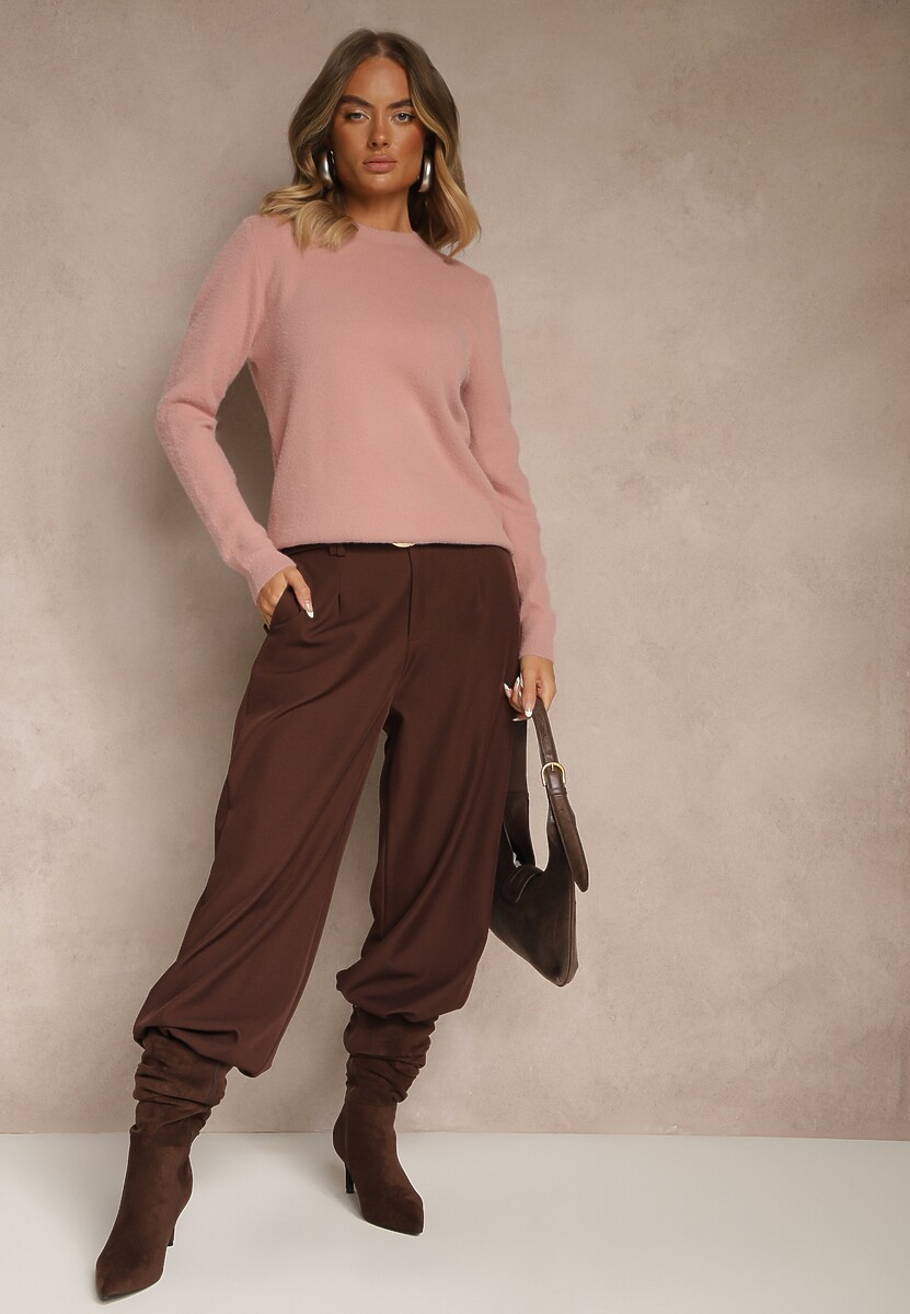 Różowy Sweter z Wełną ze Ściągaczami Furrive