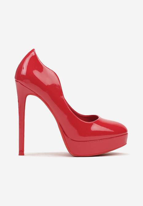 Czerwone Szpilki z Lakierowaną Asymetryczną Cholewką i Platformą Acilana