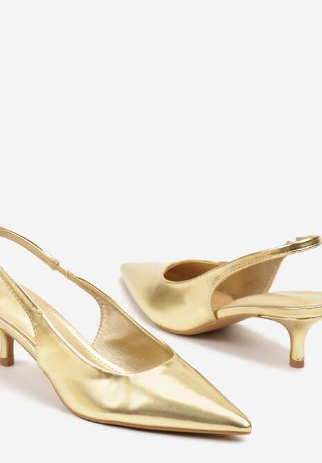 Złote Sandały Vices Slingback na Obcasie Typu Kaczuszka Kovirida