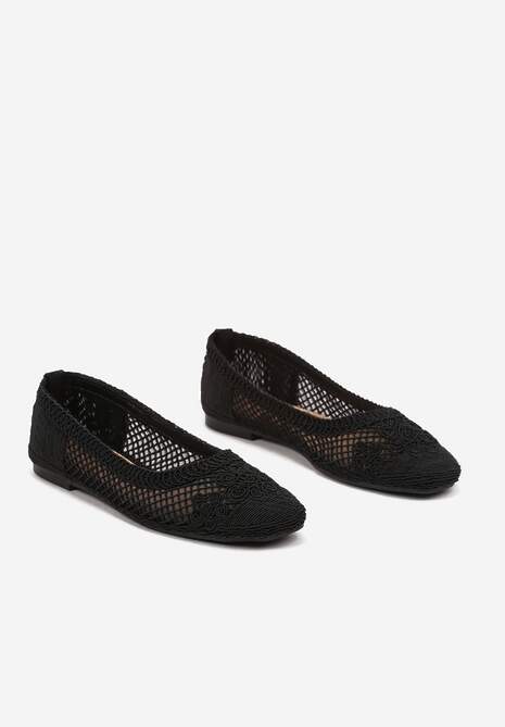 Czarne Balerinki Ozdobione Siateczką Landeora