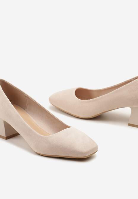 Beżowe Czółenka z Kwadratowym Noskiem na Słupku z Wyściółką z Ekoskóry Nesha