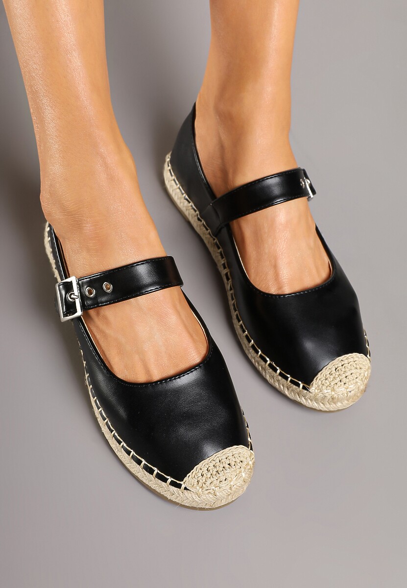 Czarne Espadryle z Plecionką i Paskiem Galvesis