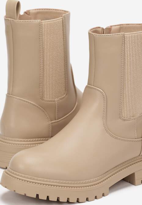 Beżowe Botki w Stylu Workerów na Grubej Podeszwie Avronia