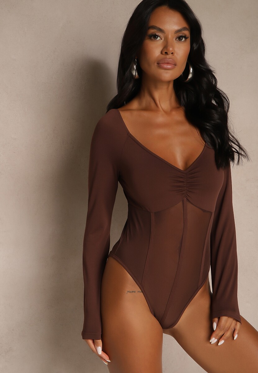 Czarne Body Vices o Fasonie Longsleeve z Dekoltem w Kształcie V Asstre