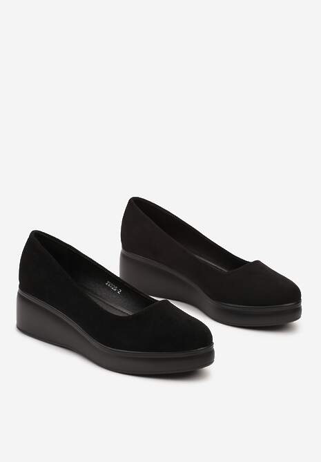 Czarne Casualowe Czółenka na Koturnie Nevirae