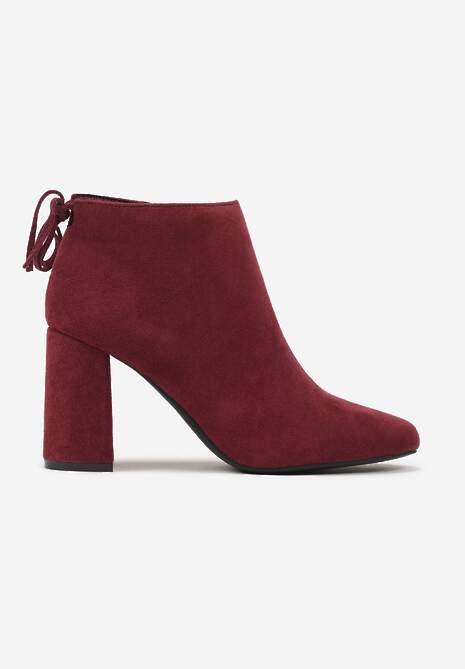 Bordowe Botki na Słupku Ozdobione z Tyłu Wiązaniem Ittelena
