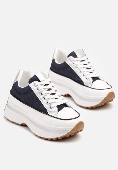 Granatowe Sneakersy na Tłoczonej Platformie w Streetwearowym Stylu Hanerith