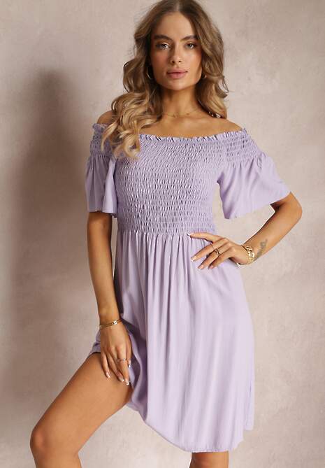 Fioletowa Sukienka Hiszpanka Mini z Wiskozy Folna