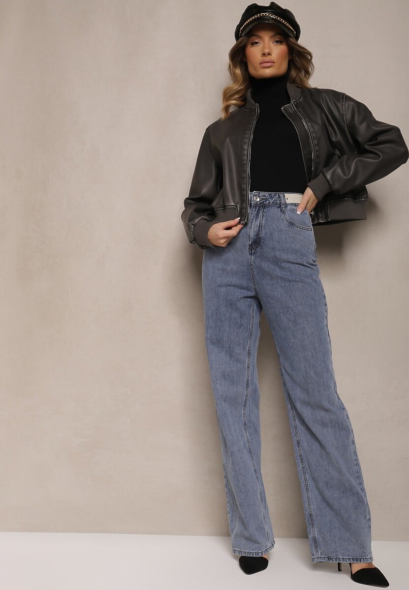 Niebieskie Szerokie Jeansy High Waist Onte