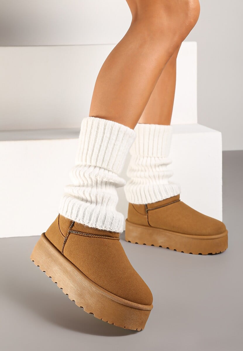 Białe Skarpety Getry z Ozdobnym Wywinięciem Ilamith