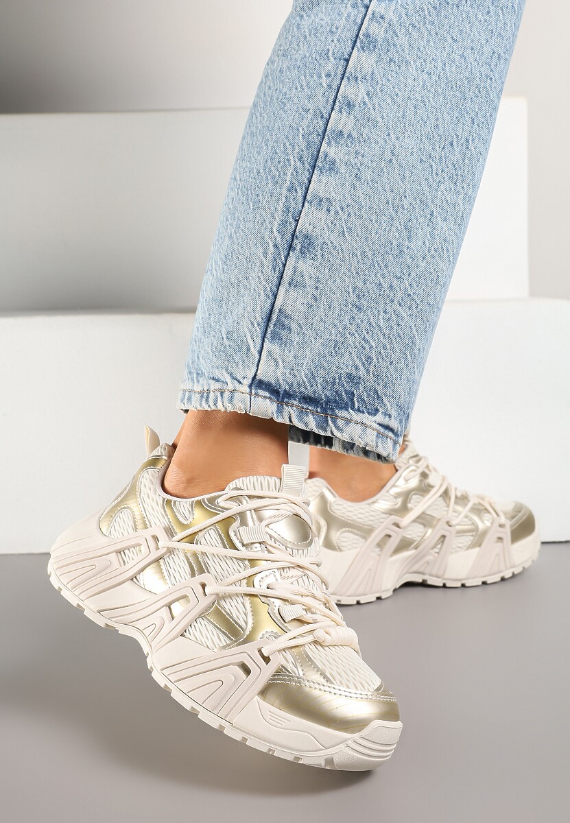 Złote Sneakersy z Designerskim Sznurowaniem Nuritha