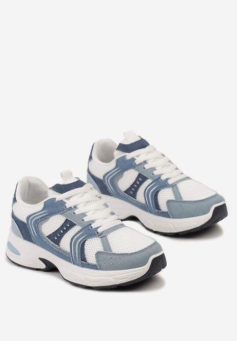 Niebiesko-Białe Sneakersy Ozdobione Przeszyciami i Tłoczeniem na Podeszwie Ferfiana