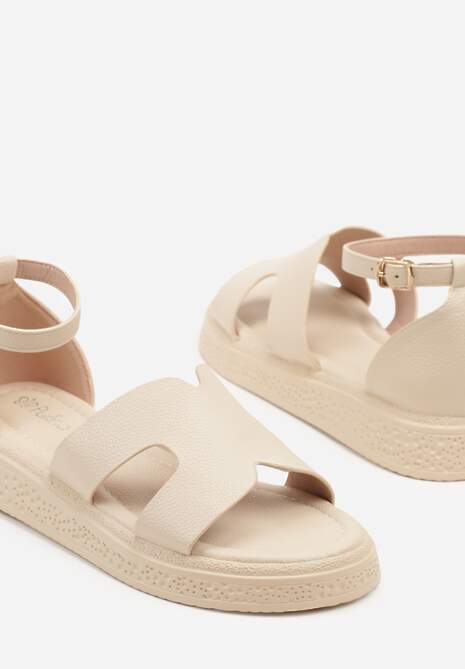 Beżowe Sandały Ozdobione Wycięciami Novolina