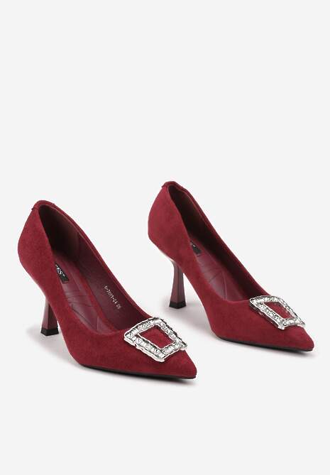 Bordowe Szpilki Ozdobione Klamrą z Cyrkoniami Lalabria